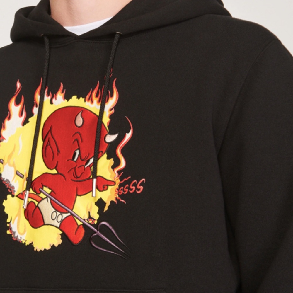 Sandro X Hot Stuff Black Hoodie with Red Graphic sweatshirt Sz L